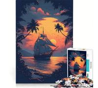 Jigsaw Puzzle1000 Pieces Sun And A Sailing Ship, Brain Teaser Game, Train Your Brain And Hands, Suitable for Desktop Decoration 38x52cm