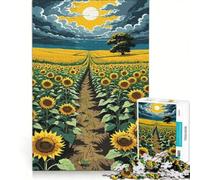 Jigsaw Puzzle1000 Pieces Sunflowers Field Path, Brain Teaser Game, Train Your Brain And Hands, Suitable for Desktop Decoration 50x75cm