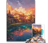 Jigsaw Puzzle1000 Pieces Sunset Over The Village Perfect Decoration Art Work Gift for And from 14 Years And over (size 38x52cm)