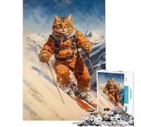 Jigsaw Puzzle1000 Pieces The Vintage Skiing Cat Brain Intelligence Challenge Addictive Toys Hands-on Game Birthday Present Secret Santa Gifts (Size 38x26cm)