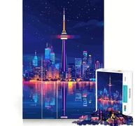Jigsaw Puzzle1000 Pieces Toronto Skyline at Night Neat Cut Decor Brain Game Gift Calm Game Time Birthday Activity (50x75cm)