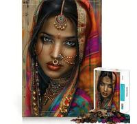 Jigsaw Puzzle1000 Pieces Traditional Indian Womens Neat Cut Decor Brain Game Gift Calm Game Time Birthday Activity (38x52cm)