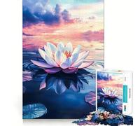 Jigsaw Puzzle1000 Pieces Tranquil Water Lily Sunset Neat Cut Decor Brain Game Gift Calm Game Time Birthday Activity(38x26cm)