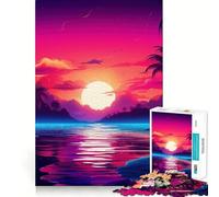 Jigsaw Puzzle1000 Pieces Tropical Dreamscape Sunset Neat Cut Decor Brain Game Gift Calm Game Time Birthday Activity(38x26cm)