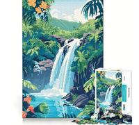 Jigsaw Puzzle1000 Pieces Tropical Waterfall Retro bit Pixel Art Flawless Cut Fun Logic Fun Toy Free Play Game Birthday Activity (38x52cm)