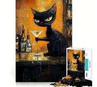 Jigsaw Puzzle1000 Pieces Tuxedo Cat Drinking A Martini Neat Cut Decor Brain Game Gift Calm Game Time Birthday Activity(38x26cm)