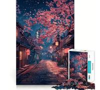 Jigsaw Puzzle1000 Pieces Twilight Sakura Street Neat Cut Decor Brain Game Gift Calm Game Time Birthday Activity(38x26cm)