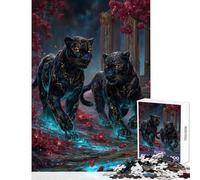 Jigsaw Puzzle1000 Pieces Two Black Panthers in Floral Landscape Relax Games Precision Cutting Toy Wall Decor Deal As Gifts for The Whole Family (38X26cm)
