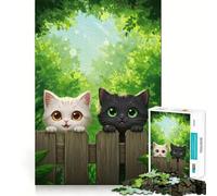 Jigsaw Puzzle1000 Pieces Two Cute Cats on A Fence Flawless Cut Fun Logic Fun Toy Free Play Game Birthday Activity (38x52cm)