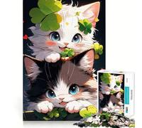 Jigsaw Puzzle1000 Pieces Two Cute Cats with Clovers Flawless Cut Fun Logic Fun Toy Free Play Game Birthday Activity(38x26cm)