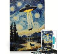 Jigsaw Puzzle1000 Pieces UFO Over Starry Night Neat Cut Decor Brain Game Gift Calm Game Time Birthday Activity (50x75cm)