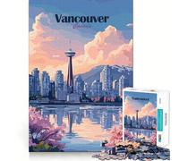 Jigsaw Puzzle1000 Pieces Vancouver Canada Cityscape Illustration Neat Cut Decor Brain Game Gift Calm Game Time Birthday Activity (50x75cm)
