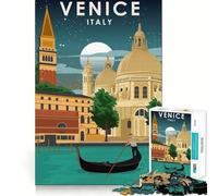Jigsaw Puzzle1000 Pieces Venice Italy at Night Neat Cut Decor Brain Game Gift Calm Game Time Birthday Activity(38x26cm)