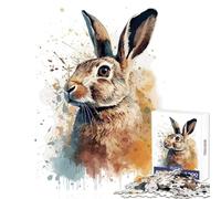 Jigsaw Puzzle1000 Pieces Watercolor Rabbit Portrait Jigsaws for Adults Puzzle Family Activities Help The Brain Exercise Addictive Toys to Cultivate Patience (38x26cm)