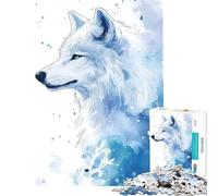 Jigsaw Puzzle1000 Pieces White Blue Wolf Watercolor Brain Intelligence Challenge Addictive Toys Hands-on Game Birthday Present Secret Santa Gifts (Size 50x75cm)