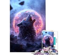 Jigsaw Puzzle1000 Pieces Wolf Howling at Burning Planet Brain Intelligence Challenge Addictive Toys Hands-on Game Birthday Present Secret Santa Gifts (Size 38x52cm)