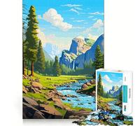 Jigsaw Puzzle1000 Pieces Yosemite Spring Pixel Art Neat Cut Decor Brain Game Gift Calm Game Time Birthday Activity (38x52cm)