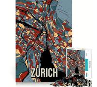 Jigsaw Puzzle1000 Pieces Zurich City Map Travel Art Neat Cut Decor Brain Game Gift Calm Game Time Birthday Activity (38x52cm)