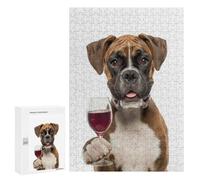 Jigsaw Puzzle300 PCS Boxer Dog with Wine Glass Puzzle for Adults Relaxing Games Improve Memory Unique Gifts for Birthday And Christmas 300 PCS