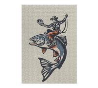 Jigsaw Puzzle38x26cm/1000pcs Cowboy Riding A Fish Illustration Adult Jigsaw Puzzle Toy Wall Decor Presents for Women Unique Gifts for Birthday And Christmas 38x26cm/1000pcs