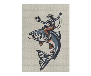 Jigsaw Puzzle38x26cm/1000pcs Cowboy Riding A Fish Illustration Adult Jigsaw Puzzle Toy Wall Decor Presents for Women Unique Gifts for Birthday And Christmas 38x26cm/1000pcs