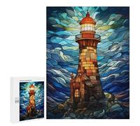 Jigsaw Puzzle500 PCS Lighthouse Stained Glass Puzzle for Adults Relaxing Games Improve Memory Unique Gifts for Birthday And Christmas 500 PCS