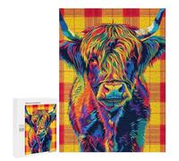 Jigsaw Puzzle500 PCS Tartan Highland Cow Puzzle for Adults Relaxing Games Improve Memory Unique Gifts for Birthday And Christmas 500 PCS