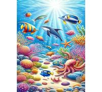 Jigsaw Puzzles 100 piece,Puzzles for Adults,Challenging Educational Family Activity Games Home Decoration Puzzle Colorful Ocean Animals 15.6 x 11 inch