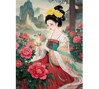 Jigsaw Puzzles 100 Pieces(40 x 28 cm) Puzzles for Adults,Challenging Educational Family Activity Games Home Decoration Puzzle(Chinese Classical Girl Peony)
