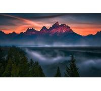 jigsaw puzzles 100 pieces,natural beauty,sun,fog,Grand Teton 45,5x35,5CM