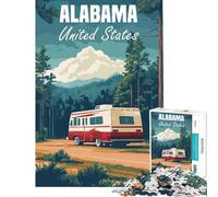 Jigsaw Puzzles 1000 Alabama Travel Poster Jigsaw for Teenagers Staycation Kill Time Challenging To Complete Stress Reduction Gifts (Size 50x75cm)