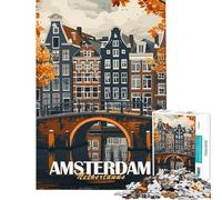 Jigsaw Puzzles 1000 Amsterdam Canal Bridge Fun Activities at Home Tough Challenge Impossible Game for And from 14 Years And over (38x52cm)