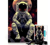 Jigsaw Puzzles 1000 Astronaut Sitting on A Moon Accurate Joint Fun Cognitive Fun Play Slow Time Fun Birthday Art Play (50x75cm)