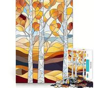 Jigsaw Puzzles 1000 Autumn Trees Stained Glass Style Accurate Joint Fun Cognitive Fun Play Slow Time Fun Birthday Art Play (50x75cm)