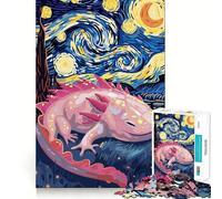 Jigsaw Puzzles 1000 Axolotl in Starry Night Style Accurate Joint Fun Cognitive Fun Play Slow Time Fun Birthday Art Play (50x75cm)