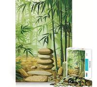 Jigsaw Puzzles 1000 Bamboo Stone Garden Tight Fit Piece Cognitive Play Gift Cozy Fun Time Xmas Scene Art (38x52cm)