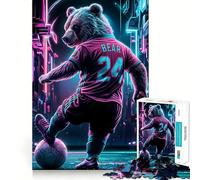 Jigsaw Puzzles 1000 Bear Playing Football Tight Fit Piece Cognitive Play Gift Cozy Fun Time Xmas Scene Art (38x52cm)