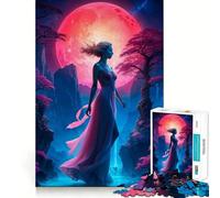 Jigsaw Puzzles 1000 Beautiful Red Moon Lady Tight Fit Piece Cognitive Play Gift Cozy Fun Time Xmas Scene Art (50x75cm)