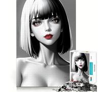 Jigsaw Puzzles 1000 Beauty Girl With Red Lips Tight Fit Piece Cognitive Play Gift Cozy Fun Time Xmas Scene Art (50x75cm)