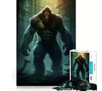 Jigsaw Puzzles 1000 Bigfoot in Forest Animals Tight Fit Piece Cognitive Play Gift Cozy Fun Time Xmas Scene Art (38x26cm)