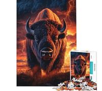 Jigsaw Puzzles 1000 Bison Majesty Storm's Fury Jigsaw Puzzles for Adults Difficult Challenge Help The Brain Exercise Christmas Birthday Gifts (Size 38x26cm)