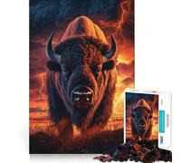 Jigsaw Puzzles 1000 Bison Majesty Storm's Fury Tight Fit Piece Cognitive Play Gift Cozy Fun Time Xmas Scene Art (50x75cm)
