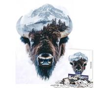 Jigsaw Puzzles 1000 Bison Mountain Double Exposure Jigsaw Puzzles for Adults Difficult Challenge Help The Brain Exercise Christmas Birthday Gifts (38x52cm)