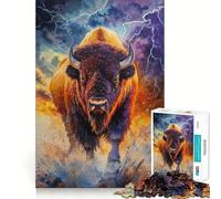 Jigsaw Puzzles 1000 Bison Thunderstorm Majesty- Tight Fit Piece Cognitive Play Gift Cozy Fun Time Xmas Scene Art (50x75cm)