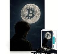 Jigsaw Puzzles 1000 Bitcoin to The Moon Meme Tight Fit Piece Cognitive Play Gift Cozy Fun Time Xmas Scene Art (38x26cm)