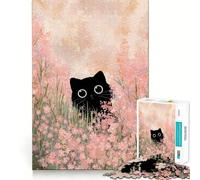 Jigsaw Puzzles 1000 Black Cat Flower Field Tight Fit Piece Cognitive Play Gift Cozy Fun Time Xmas Scene Art (50x75cm)