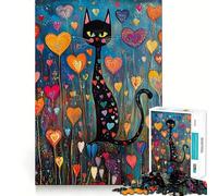 Jigsaw Puzzles 1000 Black Cat in Heart Garden Seamless Edge Play, Thinking Fun Game, Idle Fun Time, Xmas Art Gift (38x26cm)