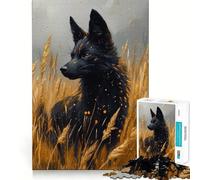 Jigsaw Puzzles 1000 Black Wolf in Golden Wheat Field Seamless Edge Play, Thinking Fun Game, Idle Fun Time, Xmas Art Gift (38x26cm)