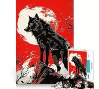 Jigsaw Puzzles 1000 Black Wolf Painting Seamless Edge Play, Thinking Fun Game, Idle Fun Time, Xmas Art Gift (38x52cm)