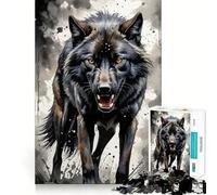 Jigsaw Puzzles 1000 Black Wolf Watercolor Seamless Edge Play, Thinking Fun Game, Idle Fun Time, Xmas Art Gift (50x75cm)
